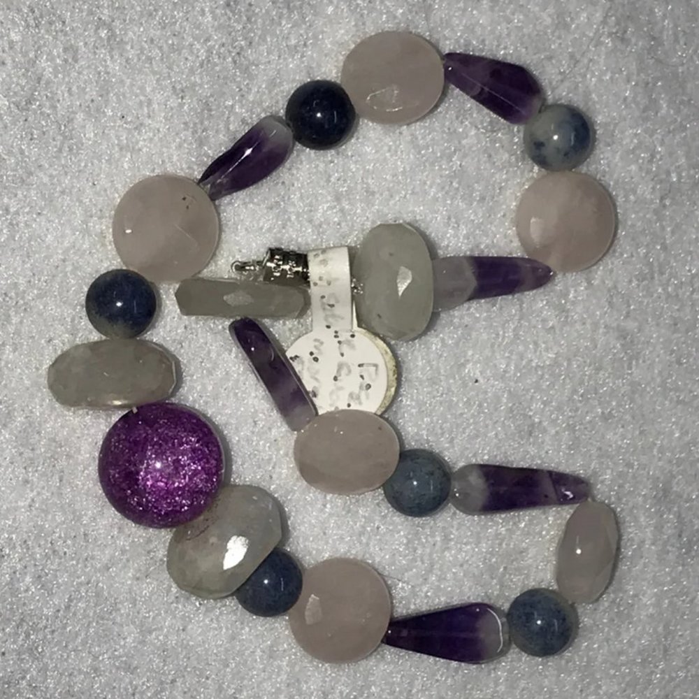10 3/4" Long Rose Quartz and Rainbow Moonstone Anklet